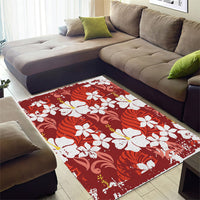 Red Hawaiian Hibiscus Monstera Area Rug Grunge Stylized LT01 - Polynesian Pride