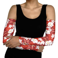 Red Hawaiian Hibiscus Monstera Arm Sleeves Grunge Stylized LT01 - Polynesian Pride