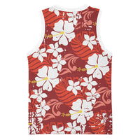 Red Hawaiian Hibiscus Monstera Basketball Jersey Grunge Stylized LT01 - Polynesian Pride