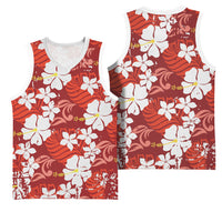 Red Hawaiian Hibiscus Monstera Basketball Jersey Grunge Stylized LT01 - Polynesian Pride