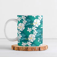 Teal Hawaiian Hibiscus Monstera Ceramic Mug Grunge Stylized LT01 Teal - Polynesian Pride