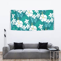 Teal Hawaiian Hibiscus Monstera Tapestry Grunge Stylized LT01 - Polynesian Pride
