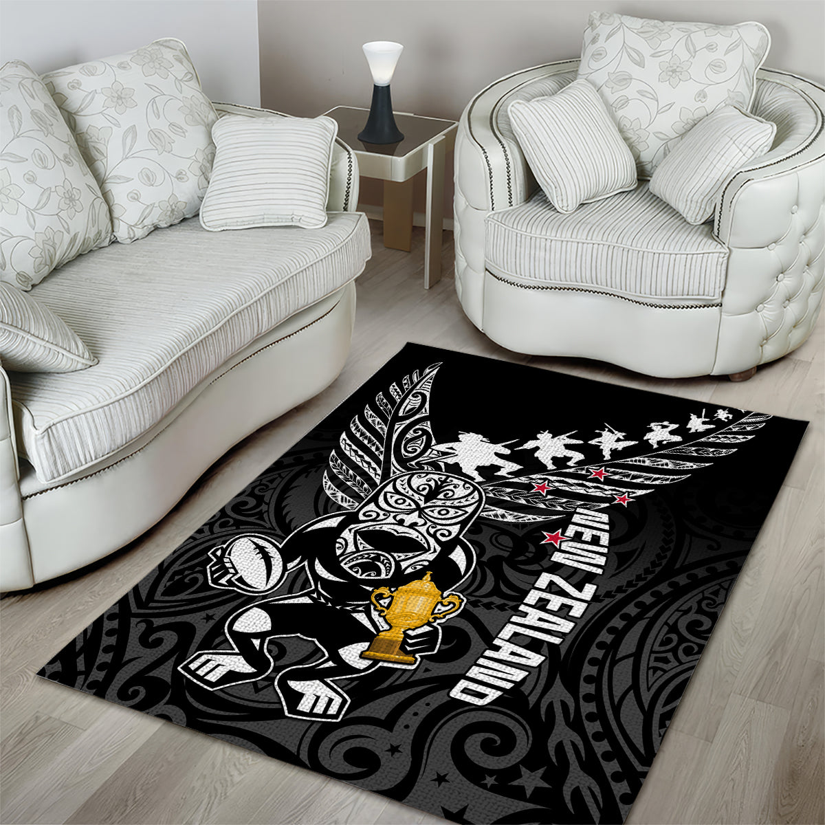 New Zealand Silver Fern Rugby Area Rug Aotearoa Champion 2023 World Cup LT01 - Polynesian Pride