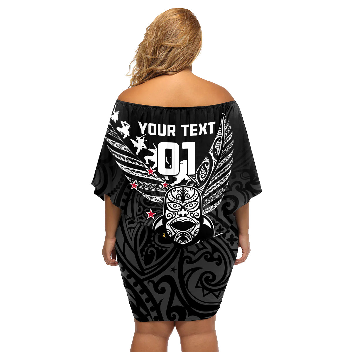Custom New Zealand Silver Fern Rugby Family Matching Off Shoulder Short Dress and Hawaiian Shirt Aotearoa Champion 2023 World Cup LT01 - Polynesian Pride