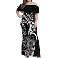 New Zealand Waitangi Day Off Shoulder Maxi Dress Aotearoa Te Tiriti O Waitangi Kiwi Black Version LT01 Women Black - Polynesian Pride