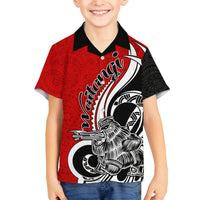 New Zealand Waitangi Day Family Matching Off Shoulder Long Sleeve Dress and Hawaiian Shirt Aotearoa Te Tiriti O Waitangi Kiwi Red Version LT01 Son's Shirt Red - Polynesian Pride