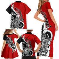 New Zealand Waitangi Day Family Matching Short Sleeve Bodycon Dress and Hawaiian Shirt Aotearoa Te Tiriti O Waitangi Kiwi Red Version LT01 - Polynesian Pride