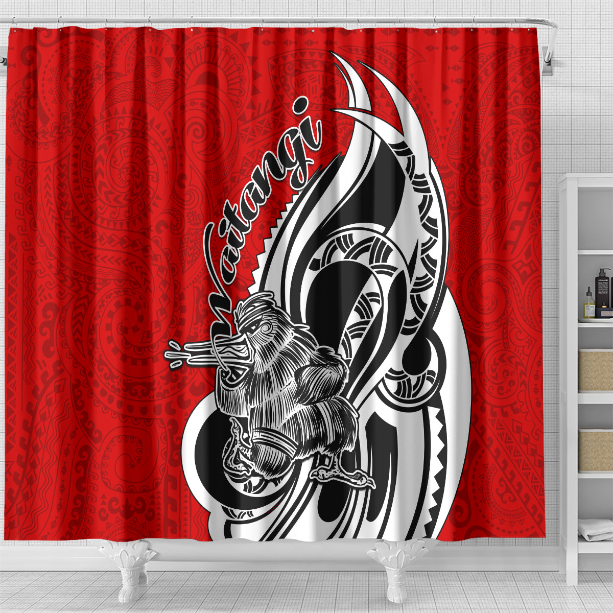 New Zealand Waitangi Day Shower Curtain Aotearoa Te Tiriti O Waitangi Kiwi Red Version LT01 - Polynesian Pride