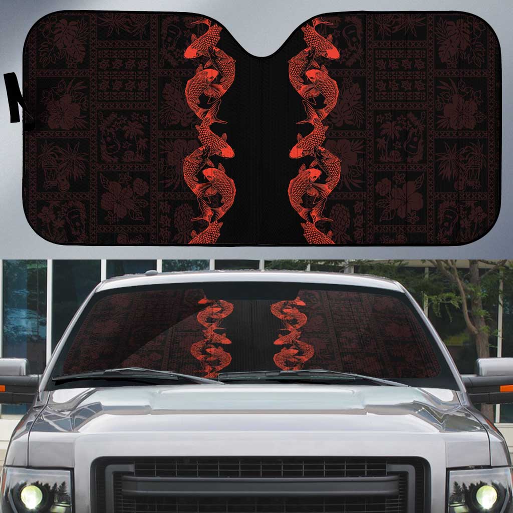 Hawaii Japan Koi Fish Red Auto Sun Shade Tapa Pattern LT01 Red - Polynesian Pride