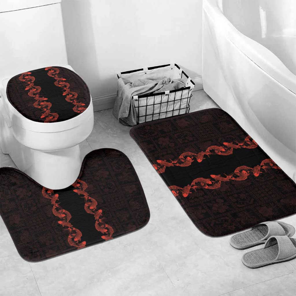 Hawaii Japan Koi Fish Red Bathroom Set Tapa Pattern LT01 Mat Set Only (3 pcs) One Size Red - Polynesian Pride