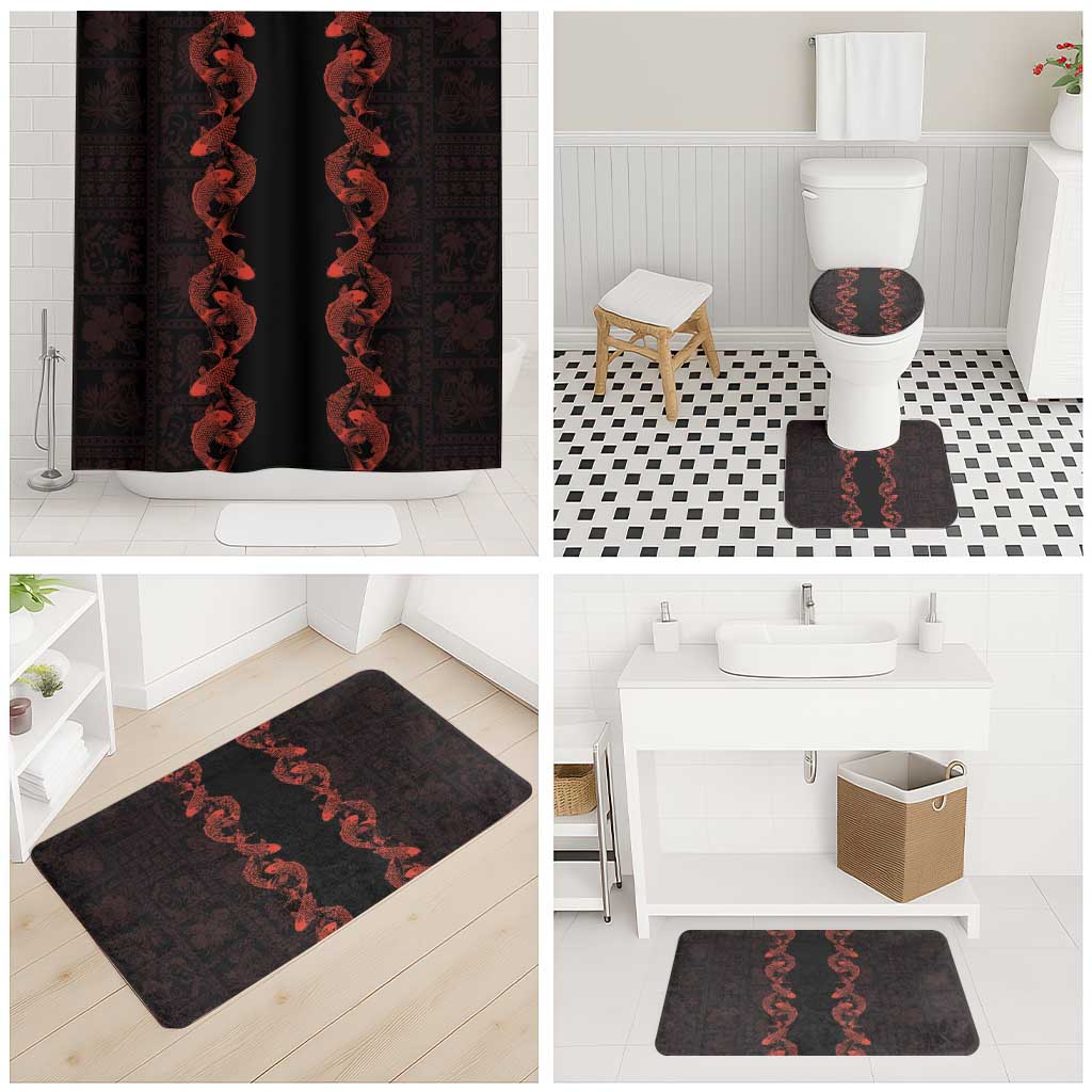 Hawaii Japan Koi Fish Red Bathroom Set Tapa Pattern LT01 - Polynesian Pride
