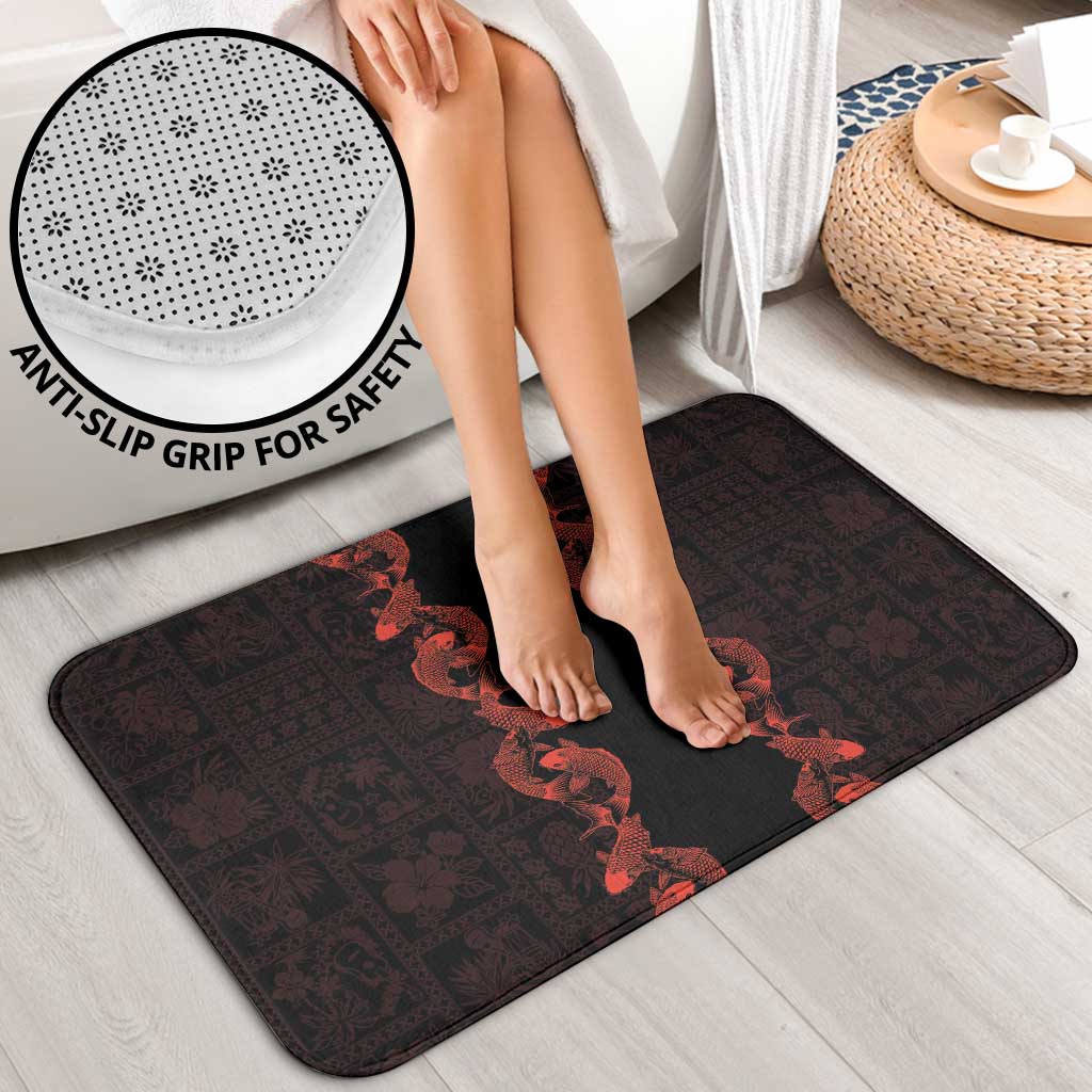 Hawaii Japan Koi Fish Red Bathroom Set Tapa Pattern LT01 - Polynesian Pride