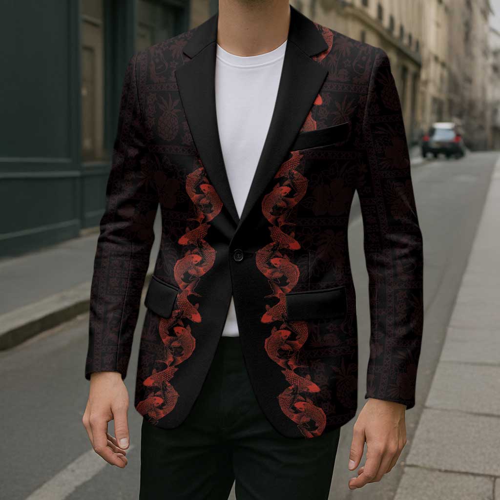 Hawaii Japan Koi Fish Red Blazer Tapa Pattern LT01 - Polynesian Pride