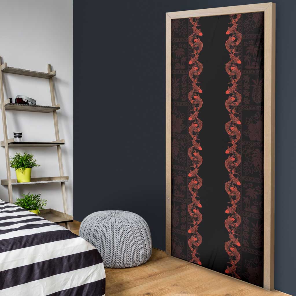 Hawaii Japan Koi Fish Red Door Cover Tapa Pattern - Polynesian Pride