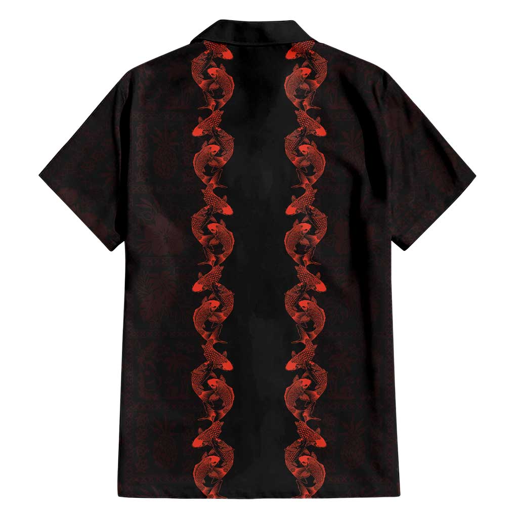Hawaii Japan Koi Fish Red Family Matching Mermaid Dress and Hawaiian Shirt Tapa Pattern - Polynesian Pride