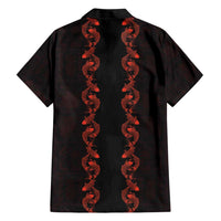 Hawaii Japan Koi Fish Red Family Matching Off The Shoulder Long Sleeve Dress and Hawaiian Shirt Tapa Pattern - Polynesian Pride