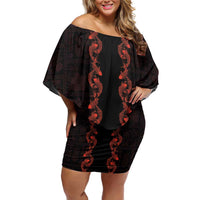 Hawaii Japan Koi Fish Red Family Matching Off Shoulder Short Dress and Hawaiian Shirt Tapa Pattern - Polynesian Pride
