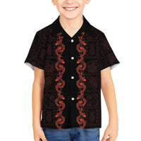 Hawaii Japan Koi Fish Red Family Matching Off Shoulder Short Dress and Hawaiian Shirt Tapa Pattern - Polynesian Pride