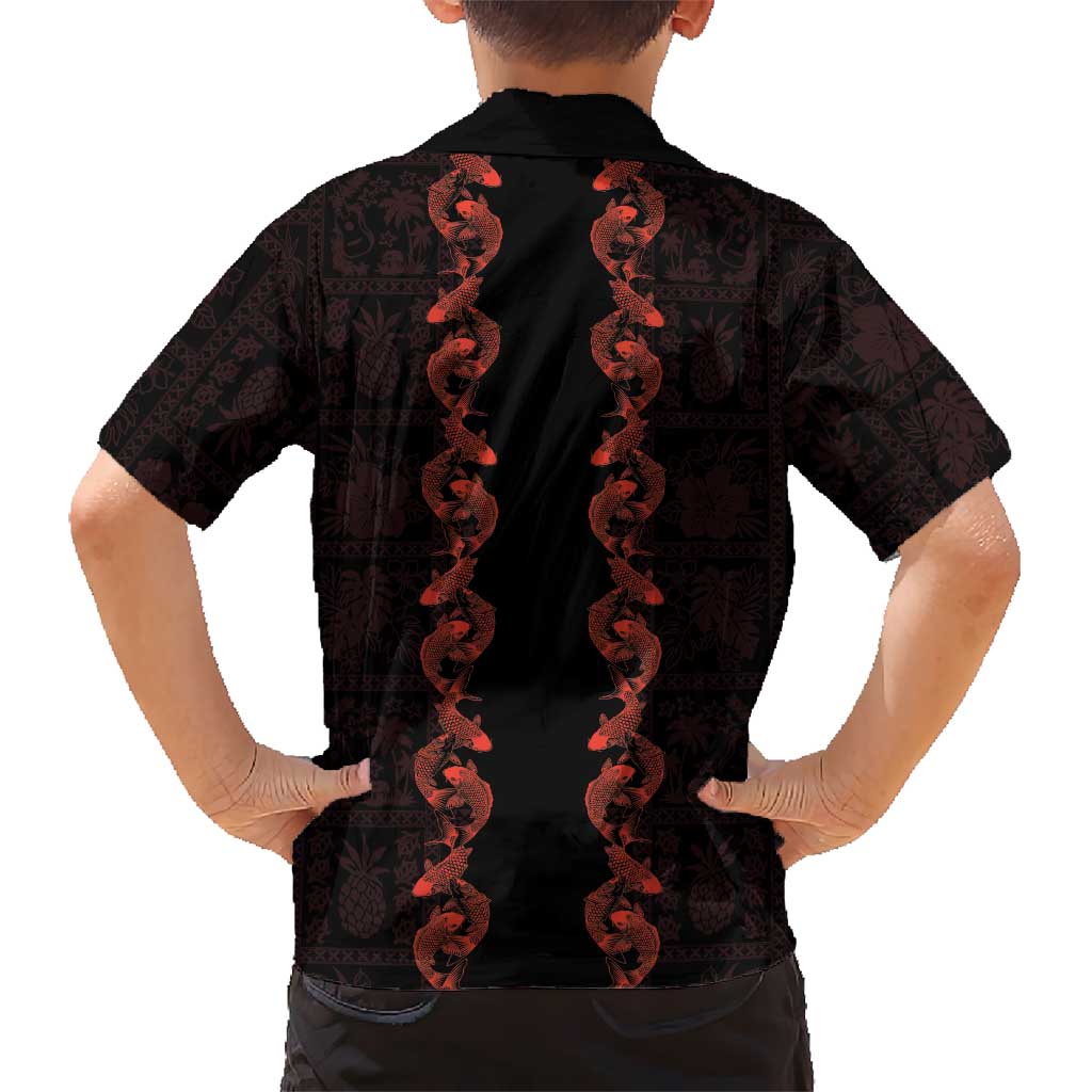 Hawaii Japan Koi Fish Red Family Matching Puletasi and Hawaiian Shirt Tapa Pattern - Polynesian Pride