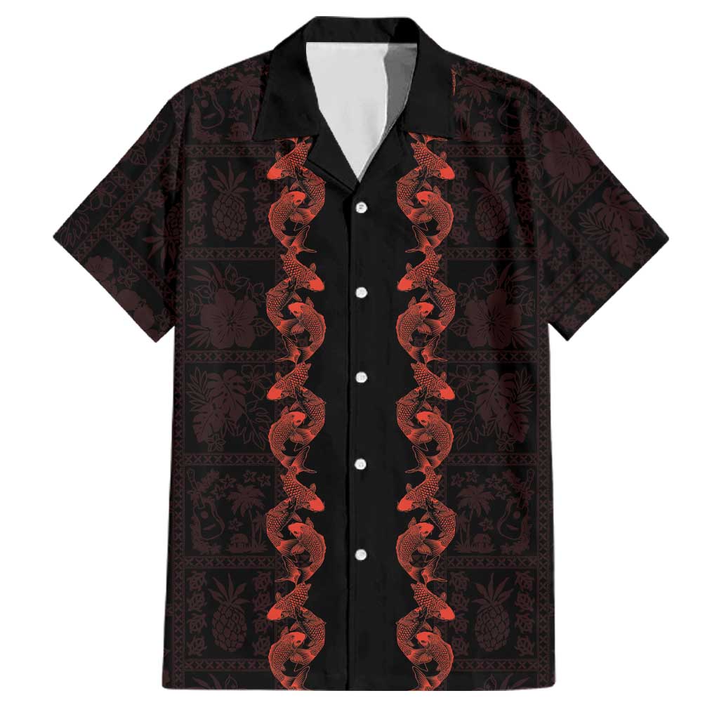 Hawaii Japan Koi Fish Red Family Matching Short Sleeve Bodycon Dress and Hawaiian Shirt Tapa Pattern - Polynesian Pride