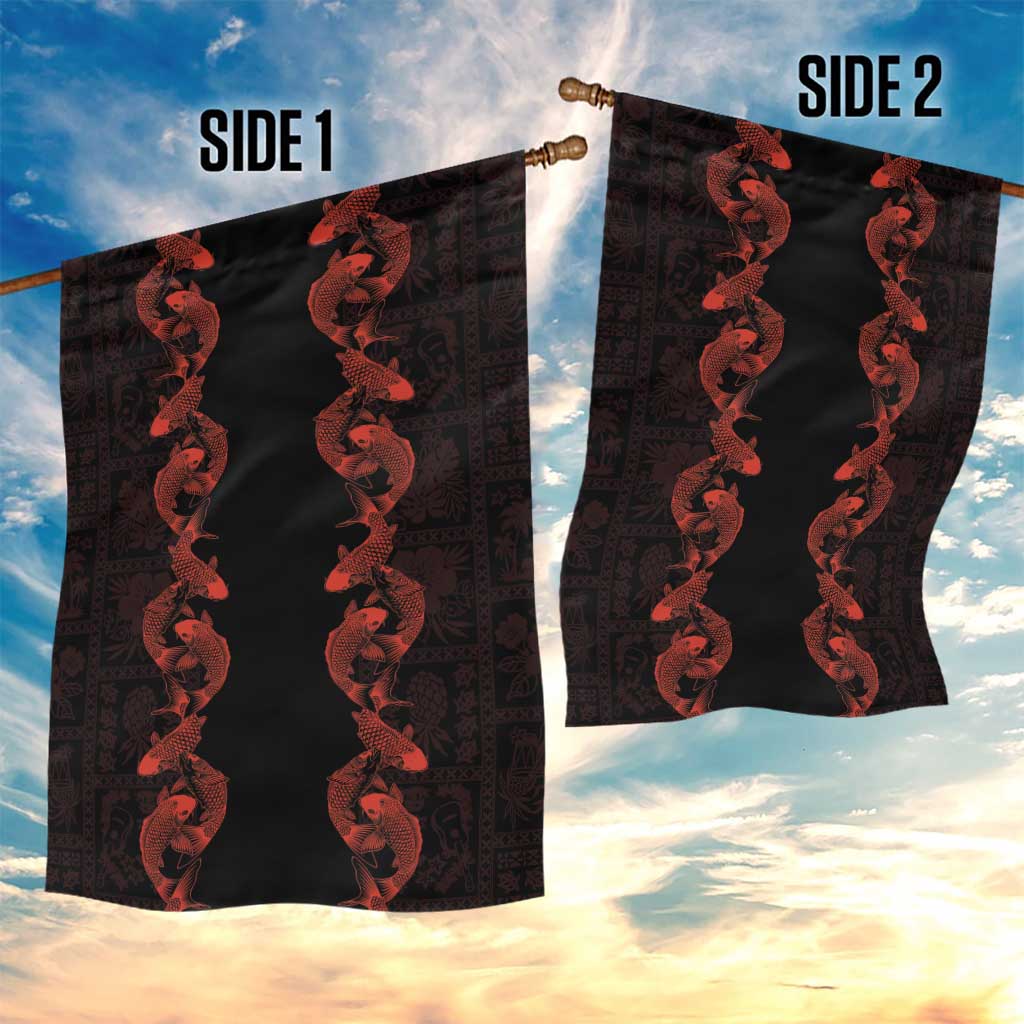Hawaii Japan Koi Fish Red Garden Flag Tapa Pattern - Polynesian Pride
