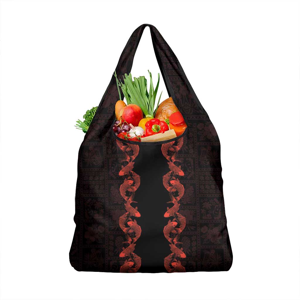 Hawaii Japan Koi Fish Red Grocery Bag Tapa Pattern LT01 1-pack One Size Red - Polynesian Pride