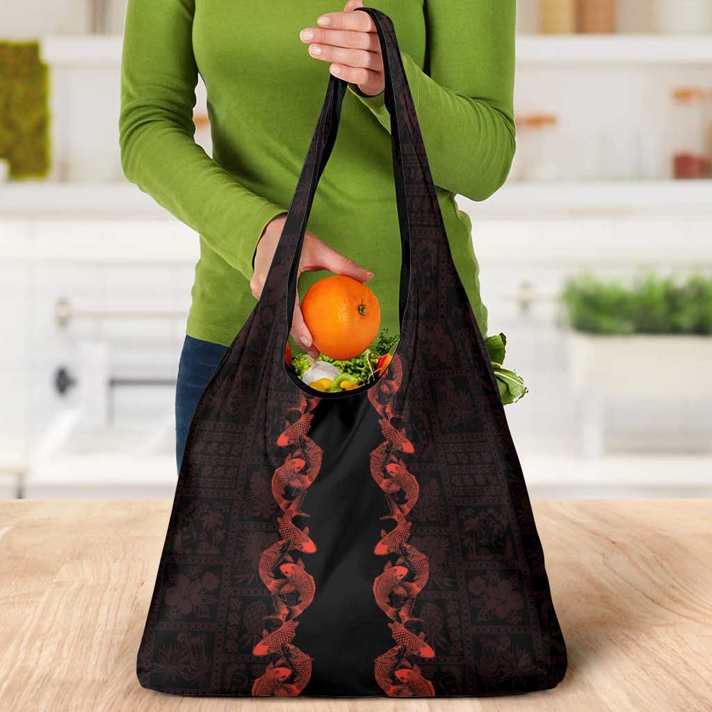 Hawaii Japan Koi Fish Red Grocery Bag Tapa Pattern LT01 - Polynesian Pride