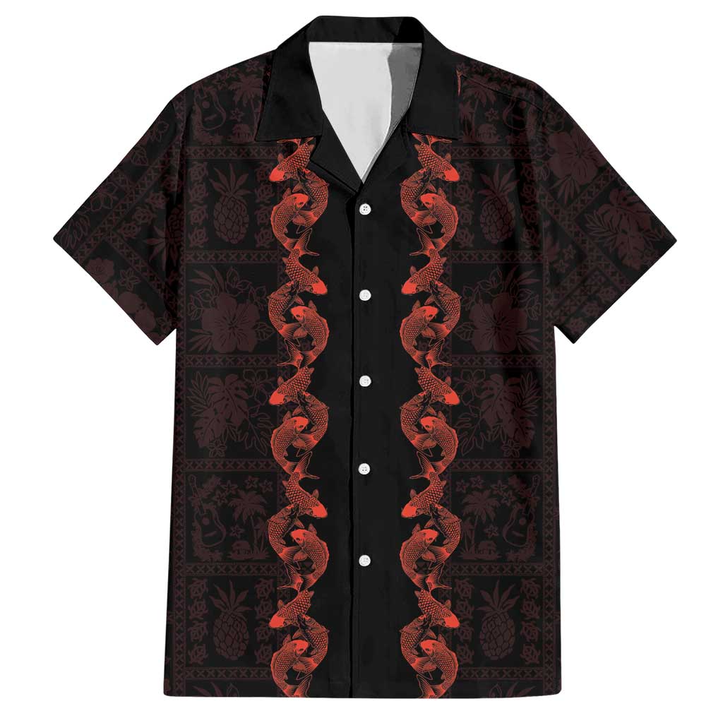 Hawaii Japan Koi Fish Red Hawaiian Shirt Tapa Pattern LT01 Red - Polynesian Pride
