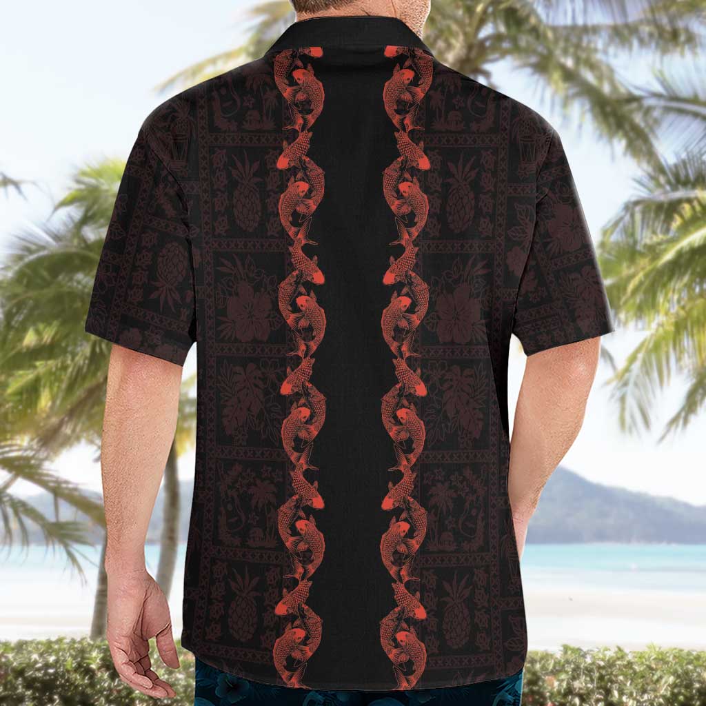 Hawaii Japan Koi Fish Red Hawaiian Shirt Tapa Pattern LT01 - Polynesian Pride