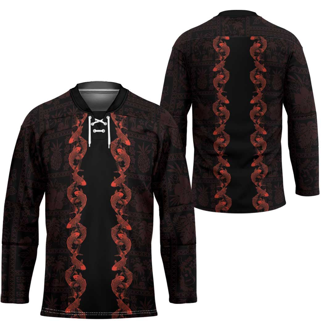 Hawaii Japan Koi Fish Red Hockey Jersey Tapa Pattern LT01 - Polynesian Pride