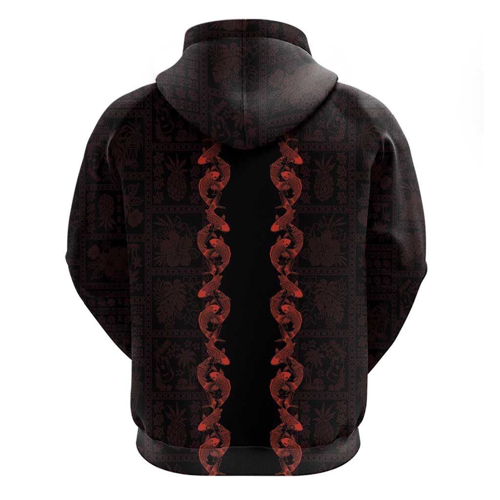 Hawaii Japan Koi Fish Red Hoodie Tapa Pattern LT01 - Polynesian Pride