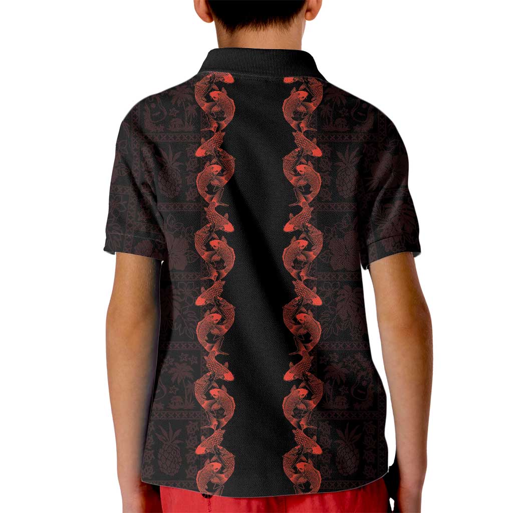 Hawaii Japan Koi Fish Red Kid Polo Shirt Tapa Pattern LT01 - Polynesian Pride