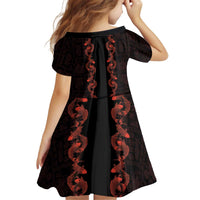 Hawaii Japan Koi Fish Red Kid Short Sleeve Dress Tapa Pattern LT01 - Polynesian Pride
