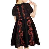 Hawaii Japan Koi Fish Red Kid Short Sleeve Dress Tapa Pattern LT01 - Polynesian Pride