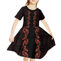 Hawaii Japan Koi Fish Red Kid Short Sleeve Dress Tapa Pattern LT01 - Polynesian Pride