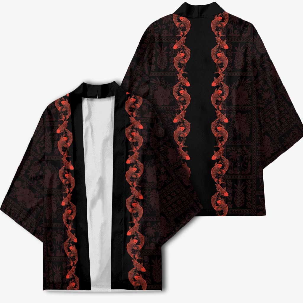Hawaii Japan Koi Fish Red Kimono Tapa Pattern - Polynesian Pride