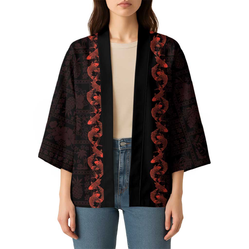Hawaii Japan Koi Fish Red Kimono Tapa Pattern - Polynesian Pride