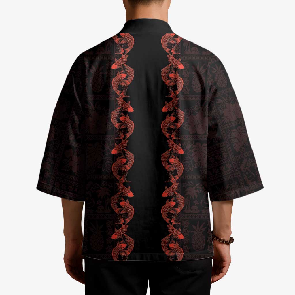 Hawaii Japan Koi Fish Red Kimono Tapa Pattern - Polynesian Pride