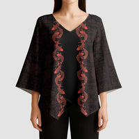 Hawaii Japan Koi Fish Red Kimono Sleeve Blouse Tapa Pattern - Polynesian Pride