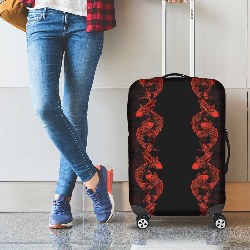 Hawaii Japan Koi Fish Red Luggage Cover Tapa Pattern LT01 - Polynesian Pride
