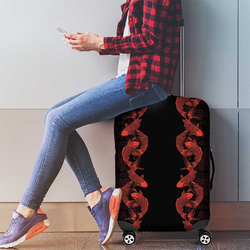 Hawaii Japan Koi Fish Red Luggage Cover Tapa Pattern LT01 - Polynesian Pride