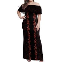 Hawaii Japan Koi Fish Red Off Shoulder Maxi Dress Tapa Pattern LT01 Women Red - Polynesian Pride