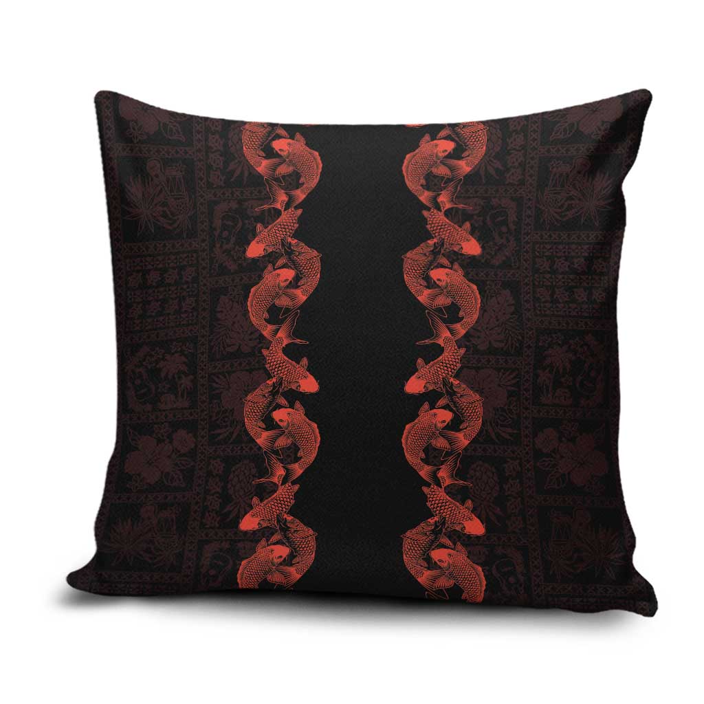 Hawaii Japan Koi Fish Red Pillow Cover Tapa Pattern LT01 Red - Polynesian Pride