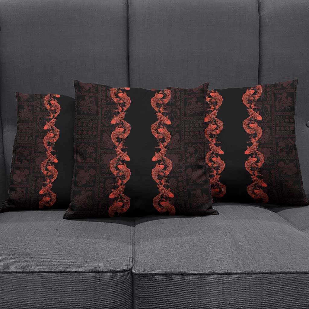 Hawaii Japan Koi Fish Red Pillow Cover Tapa Pattern LT01 - Polynesian Pride