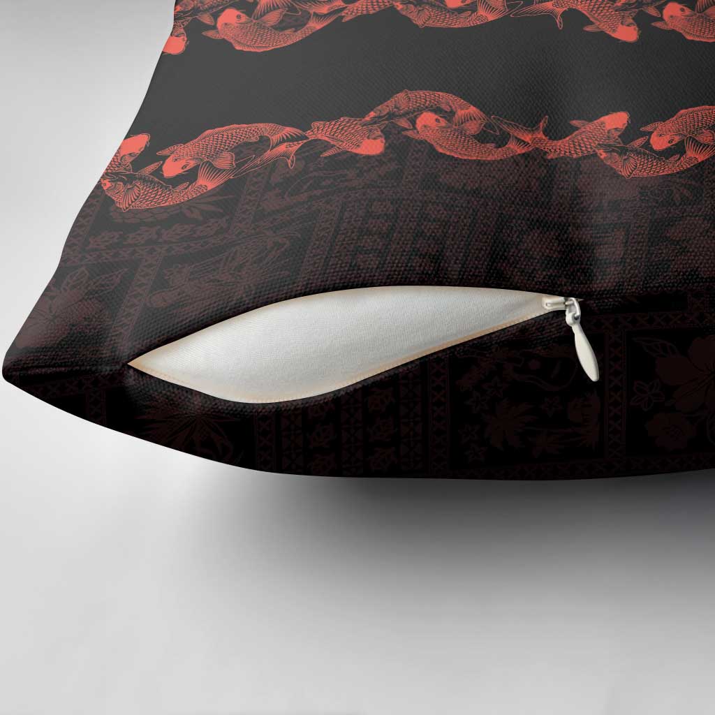 Hawaii Japan Koi Fish Red Pillow Cover Tapa Pattern LT01 - Polynesian Pride