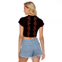 Hawaii Japan Koi Fish Red Raglan Cropped T Shirt Tapa Pattern LT01 - Polynesian Pride