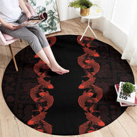 Hawaii Japan Koi Fish Red Round Carpet Tapa Pattern LT01 - Polynesian Pride