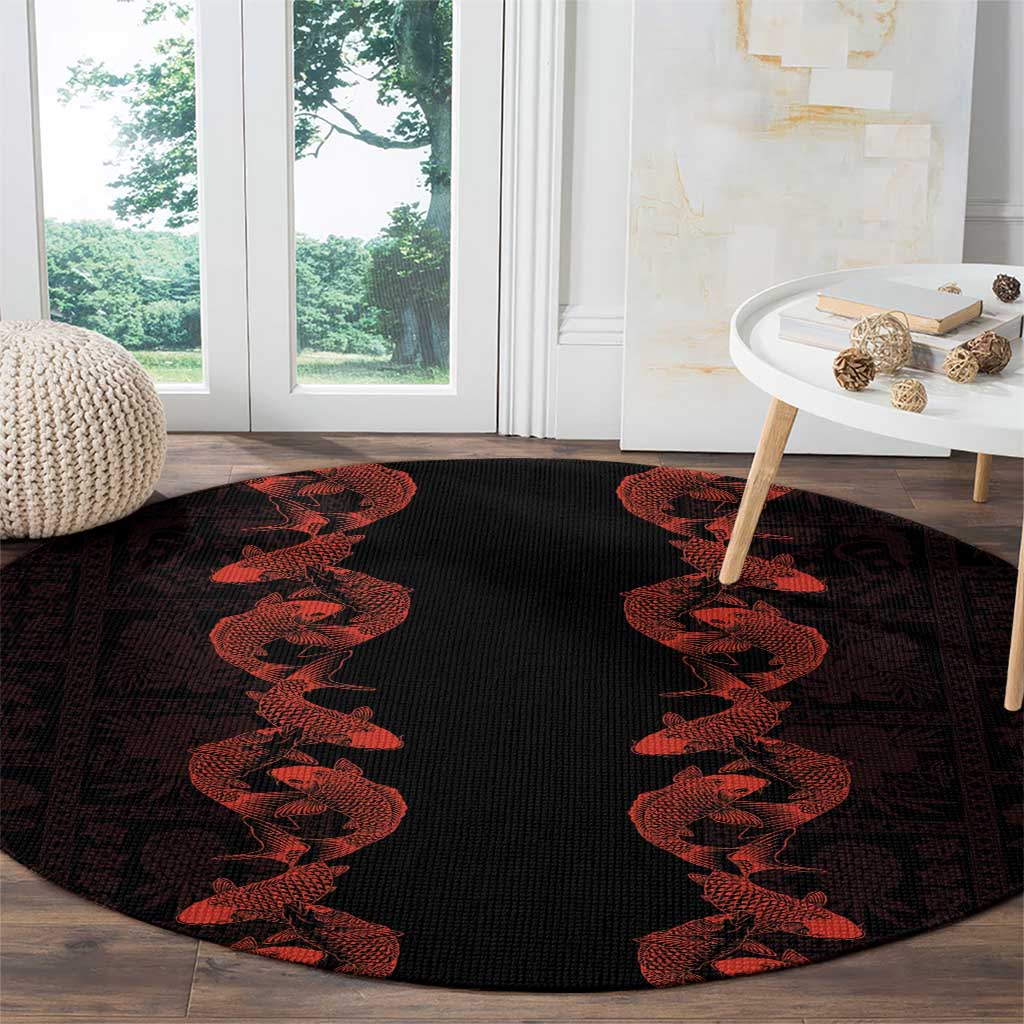 Hawaii Japan Koi Fish Red Round Carpet Tapa Pattern LT01 - Polynesian Pride