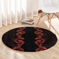 Hawaii Japan Koi Fish Red Round Carpet Tapa Pattern LT01 - Polynesian Pride