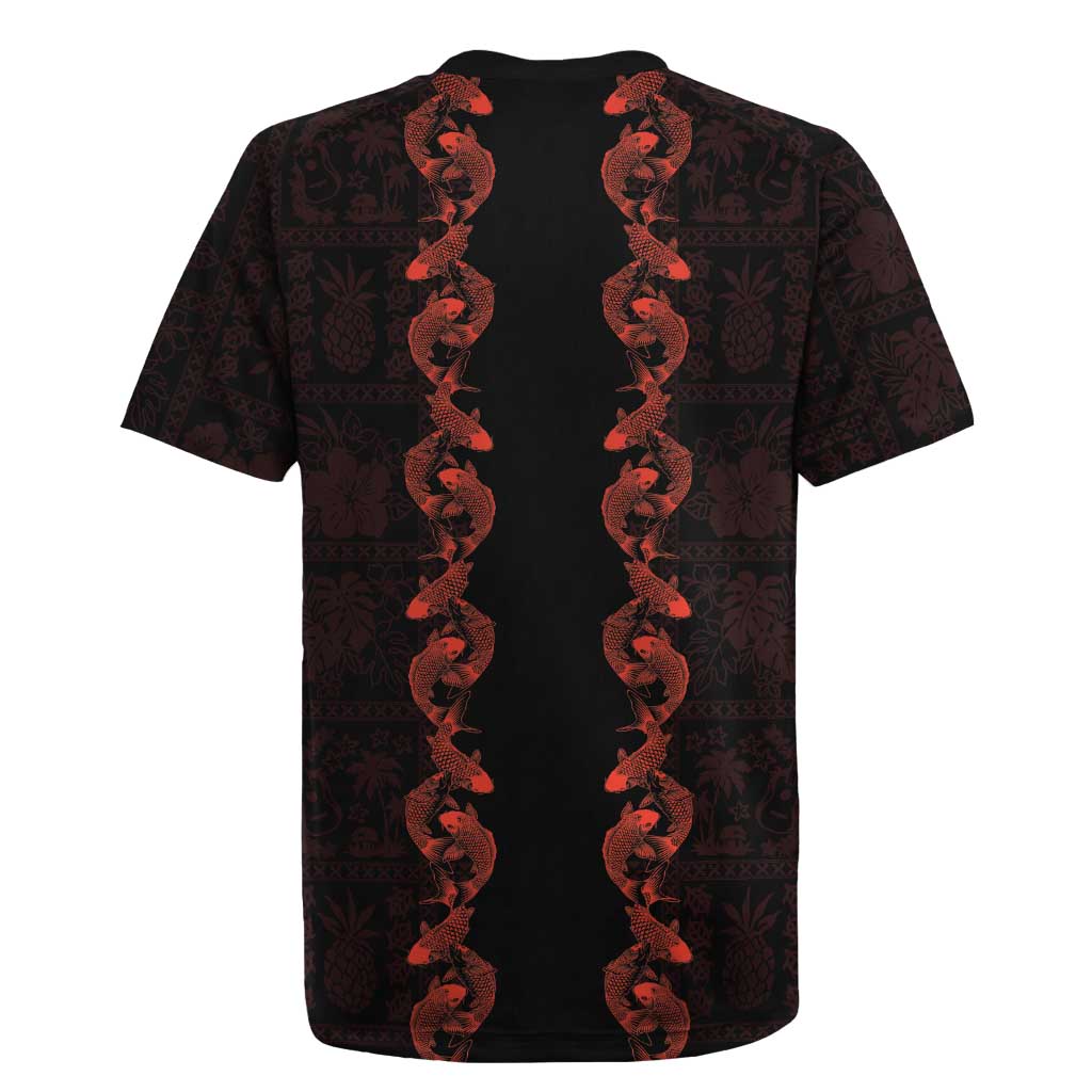 Hawaii Japan Koi Fish Red Rugby Jersey Tapa Pattern LT01 - Polynesian Pride